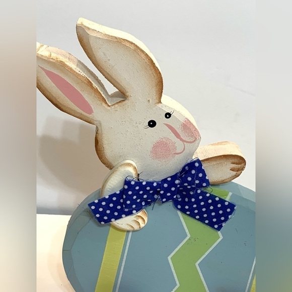 Wooden Bunny on an Easter Egg Spring Decor - Picture 2 of 5